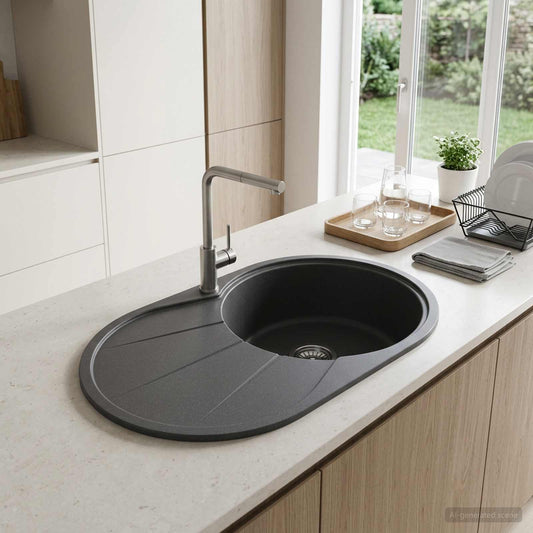 vidaXL Kitchen Sink Single Basin Granite 77 x 49 x 20.5 cm Graphite
