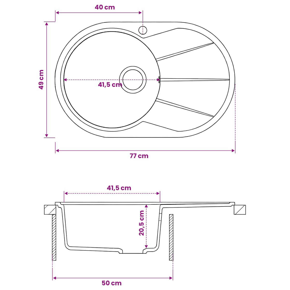 vidaXL Kitchen Sink Single Basin Granite 77 x 49 x 20.5 cm Graphite
