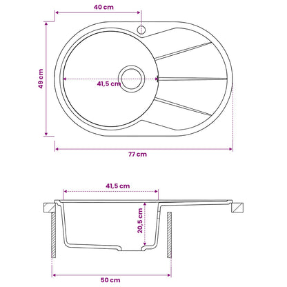 vidaXL Kitchen Sink Single Basin Granite 77 x 49 x 20.5 cm Graphite