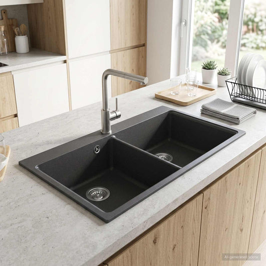 vidaXL Kitchen Sink Double Basin Granite 86 x 51 x 30 cm Graphite