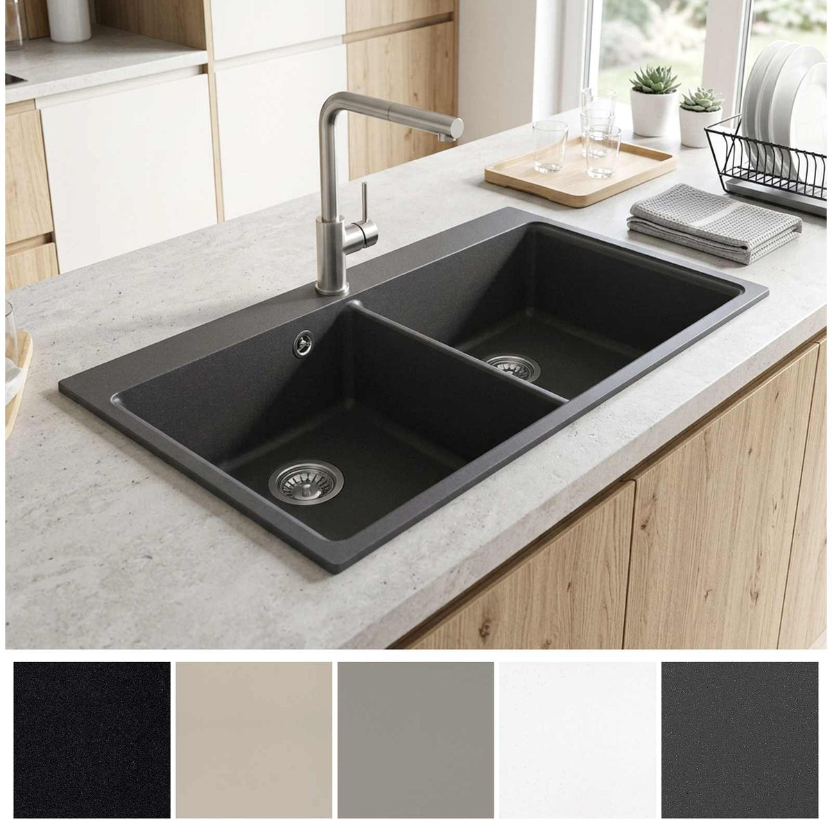 vidaXL Kitchen Sink Double Basin Granite 86 x 51 x 30 cm Graphite