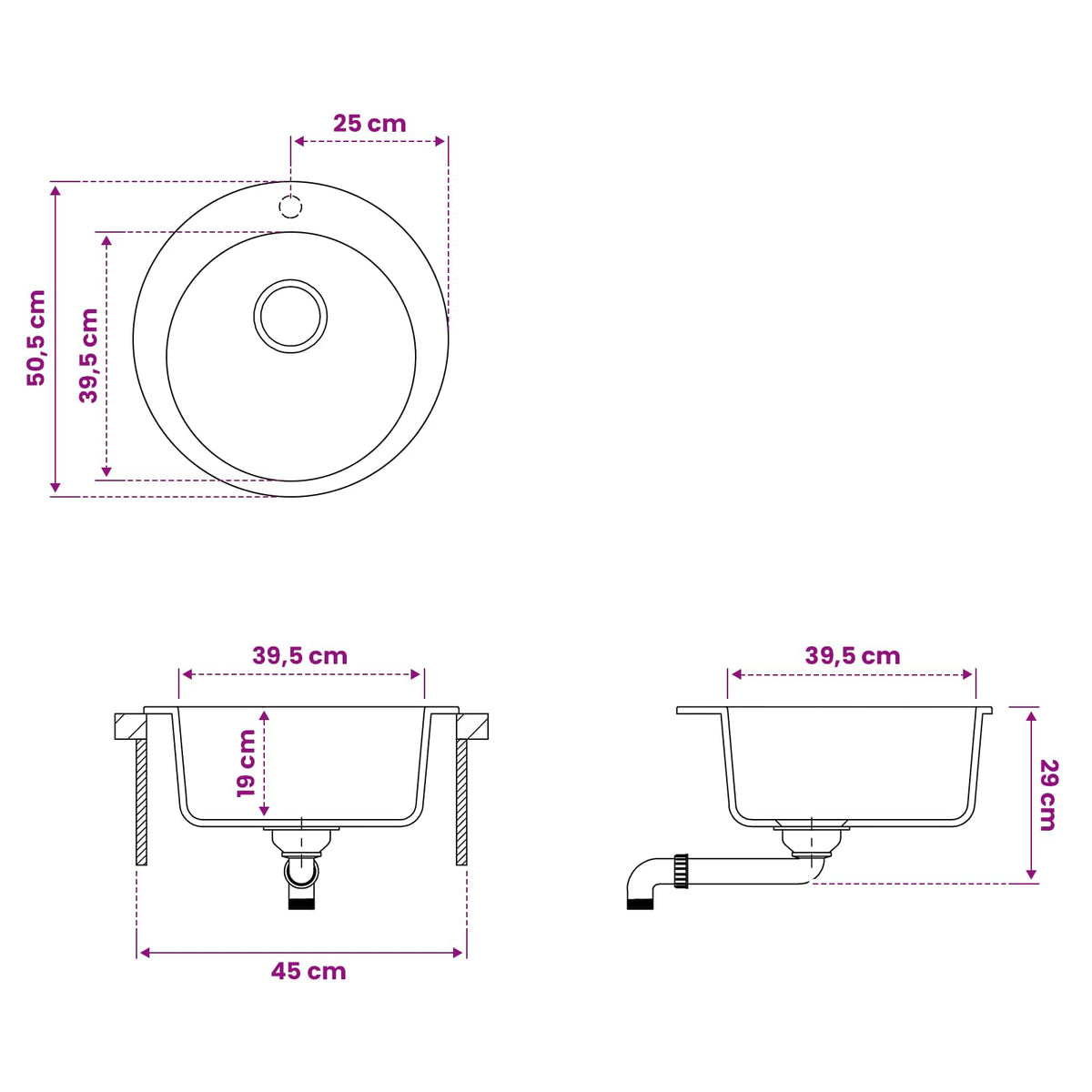 vidaXL Kitchen Sink Single Basin Granite 50.5 x 29 cm Graphite