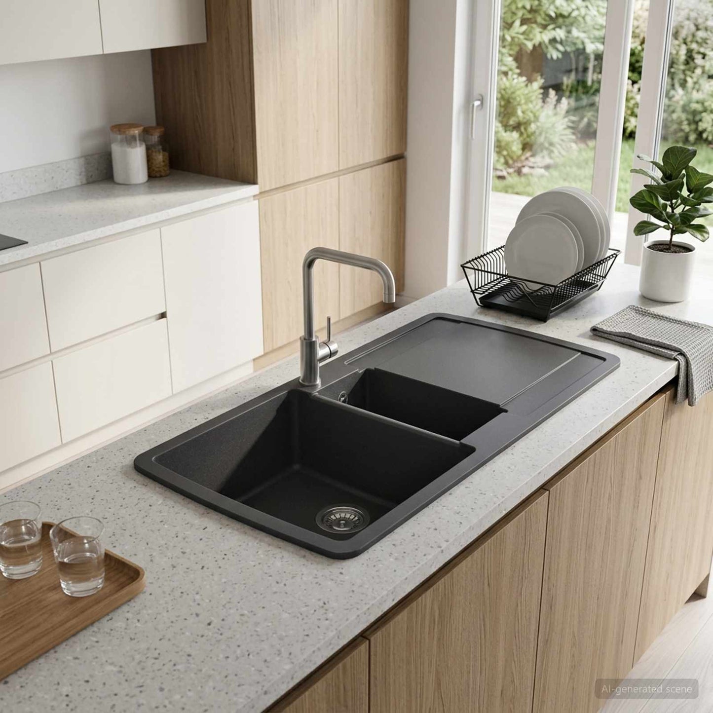 vidaXL Kitchen Sink Double Basin Granite 96 x 50 x 31 cm Graphite