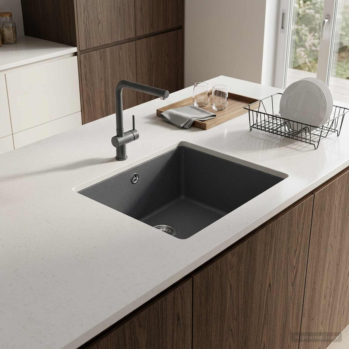 vidaXL Kitchen Sink Single Basin Granite 42 x 46 x 31 cm Graphite