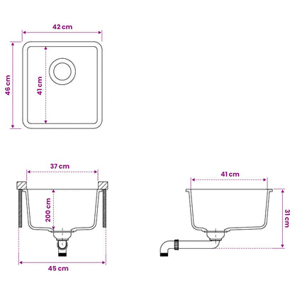 vidaXL Kitchen Sink Single Basin Granite 42 x 46 x 31 cm Graphite