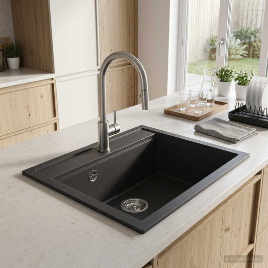 vidaXL Kitchen Sink Single Basin Granite 49 x 51 x 30.5 cm Graphite