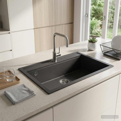 vidaXL Kitchen Sink Single Basin Granite 79.5 x 50.5 x 20 cm Graphite