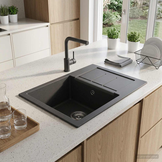 vidaXL Kitchen Sink Single Basin Granite 62 x 50 x 20 cm Graphite