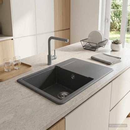 vidaXL Kitchen Sink Single Basin Granite 56 x 46 x 19 cm Graphite