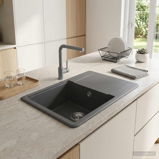 vidaXL Kitchen Sink Single Basin Granite 56 x 46 x 19 cm Graphite