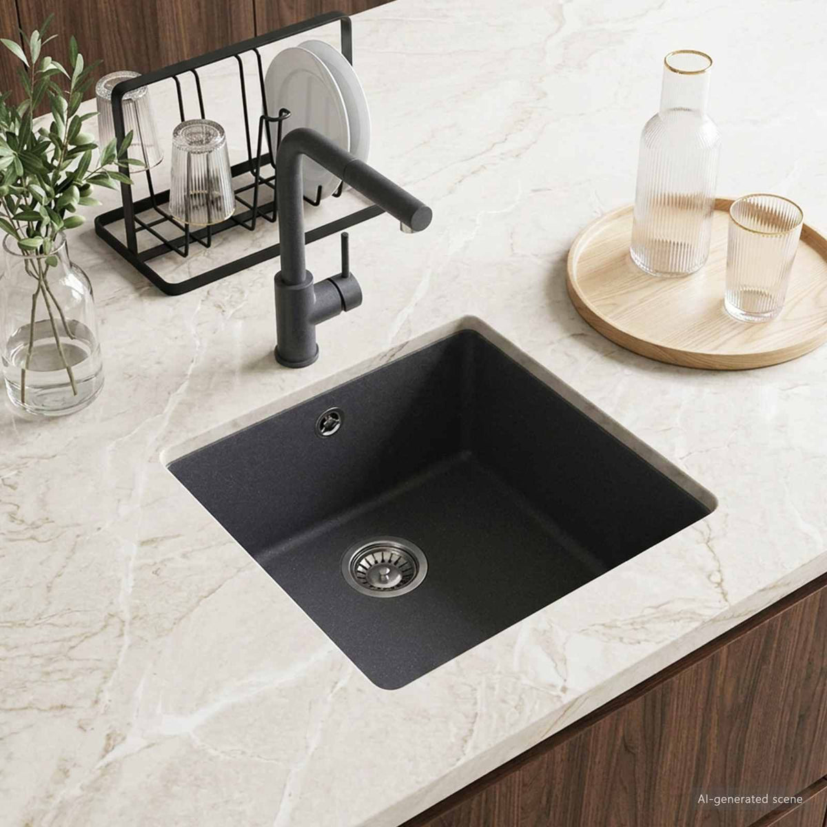 vidaXL Kitchen Sink Single Basin Granite 43 x 46 x 20 cm Graphite