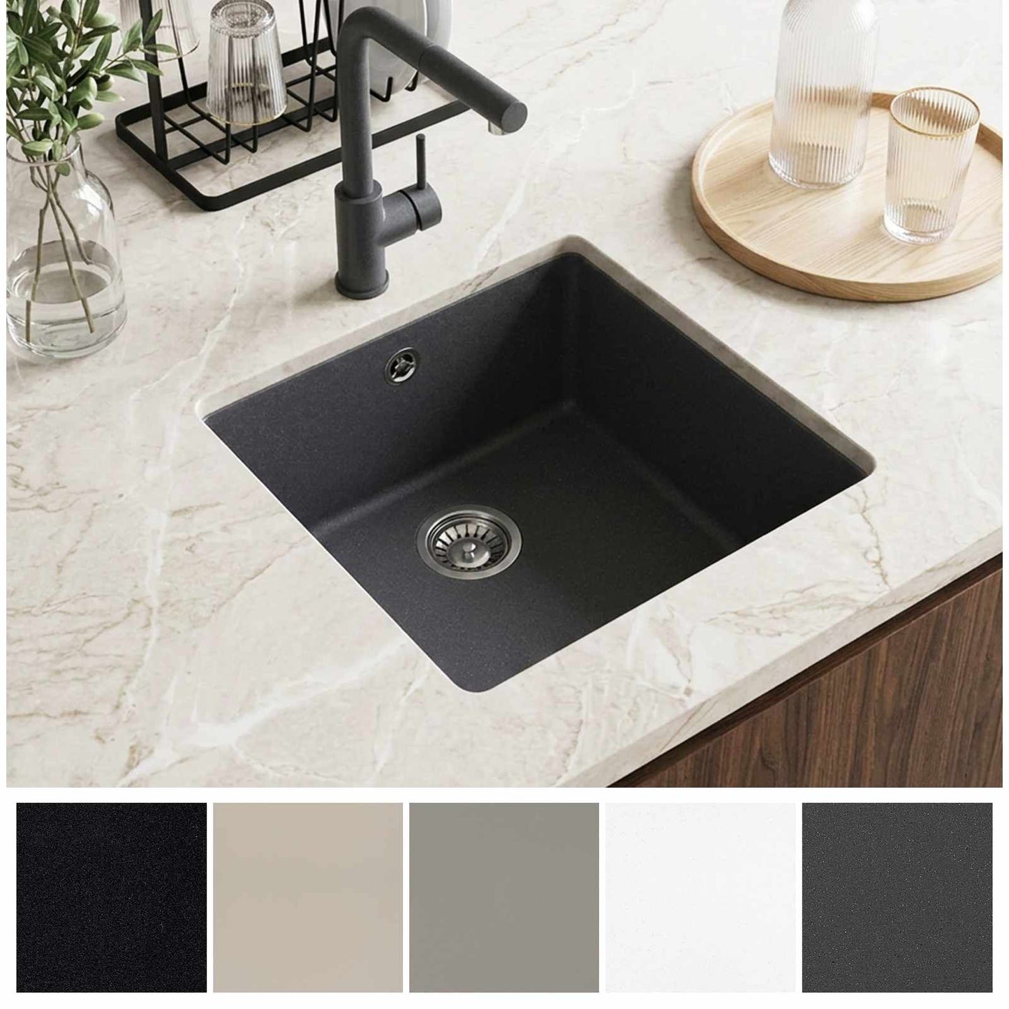 vidaXL Kitchen Sink Single Basin Granite 43 x 46 x 20 cm Graphite