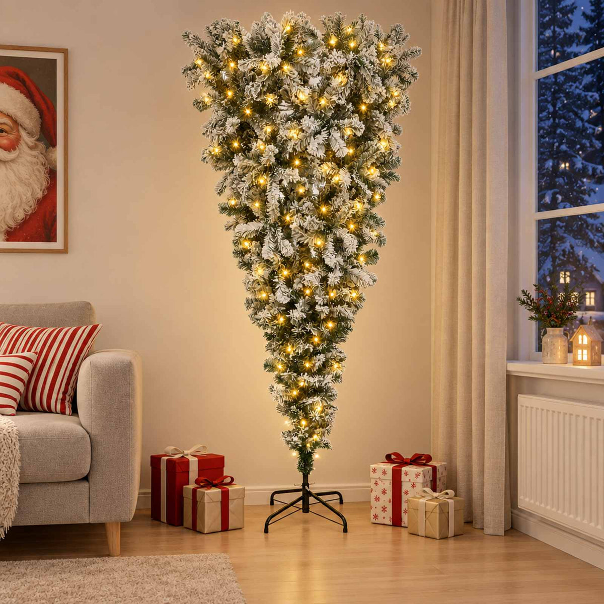 vidaXL Upside-down Artificial Hinged Christmas Tree 120 cm 150 LEDs