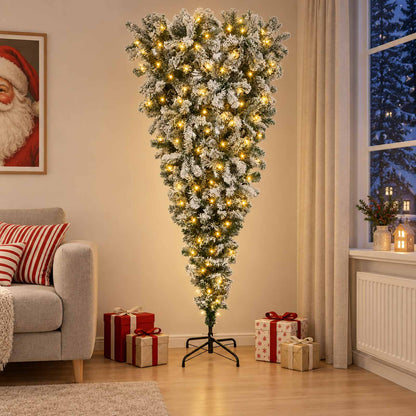 vidaXL Upside-down Artificial Hinged Christmas Tree 120 cm 150 LEDs