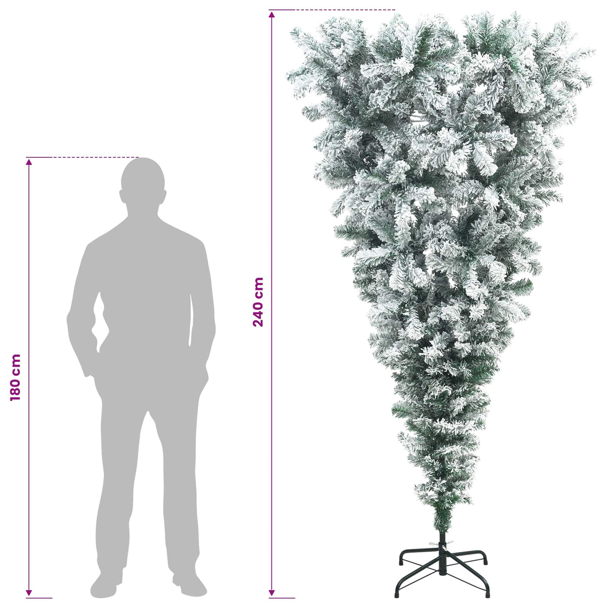 vidaXL Upside-down Artificial Hinged Christmas Tree 240 cm 300 LEDs