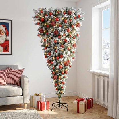 vidaXL Upside-down Artificial Hinged Christmas Tree 180 cm 300 LEDs