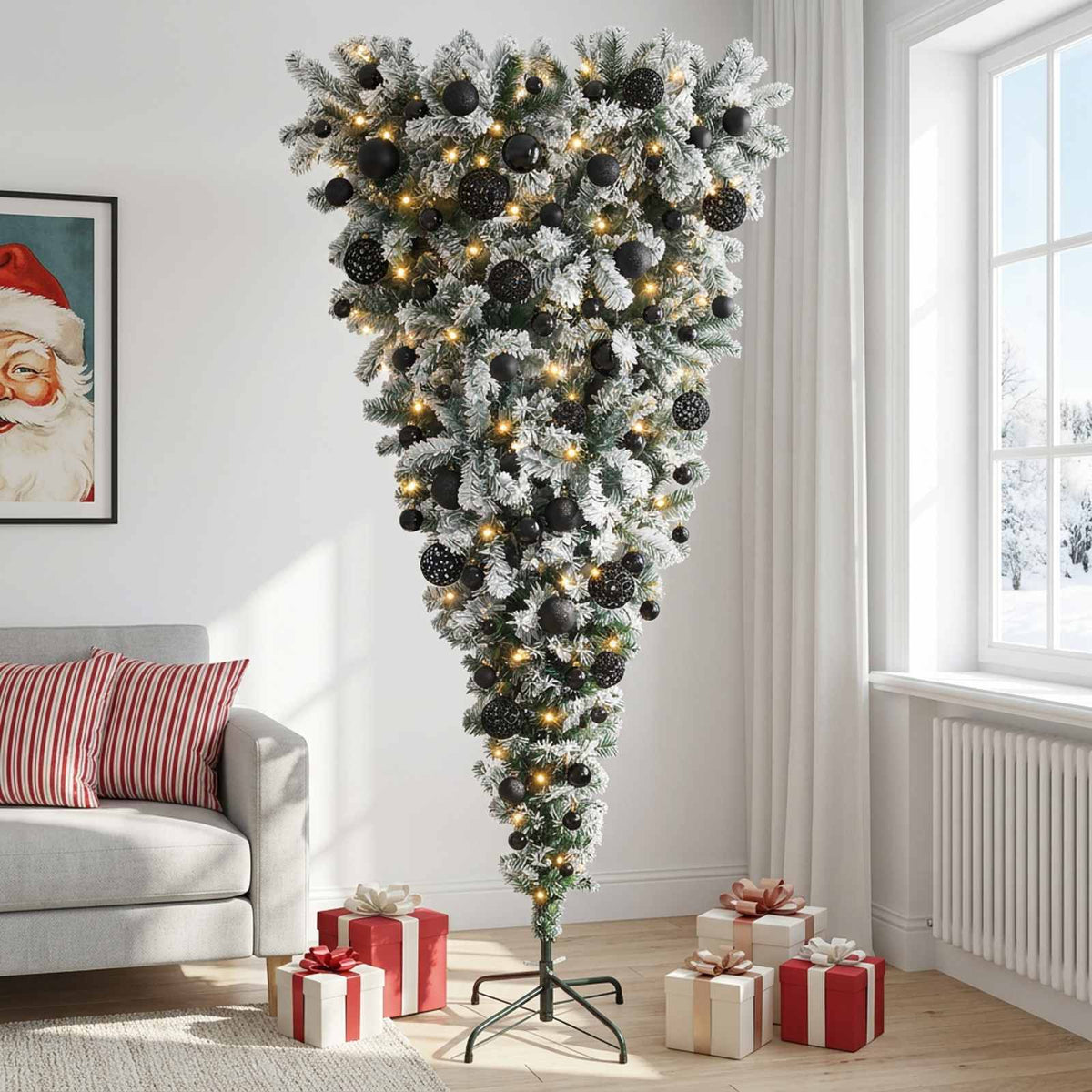 vidaXL Upside-down Artificial Hinged Christmas Tree 180 cm 300 LEDs