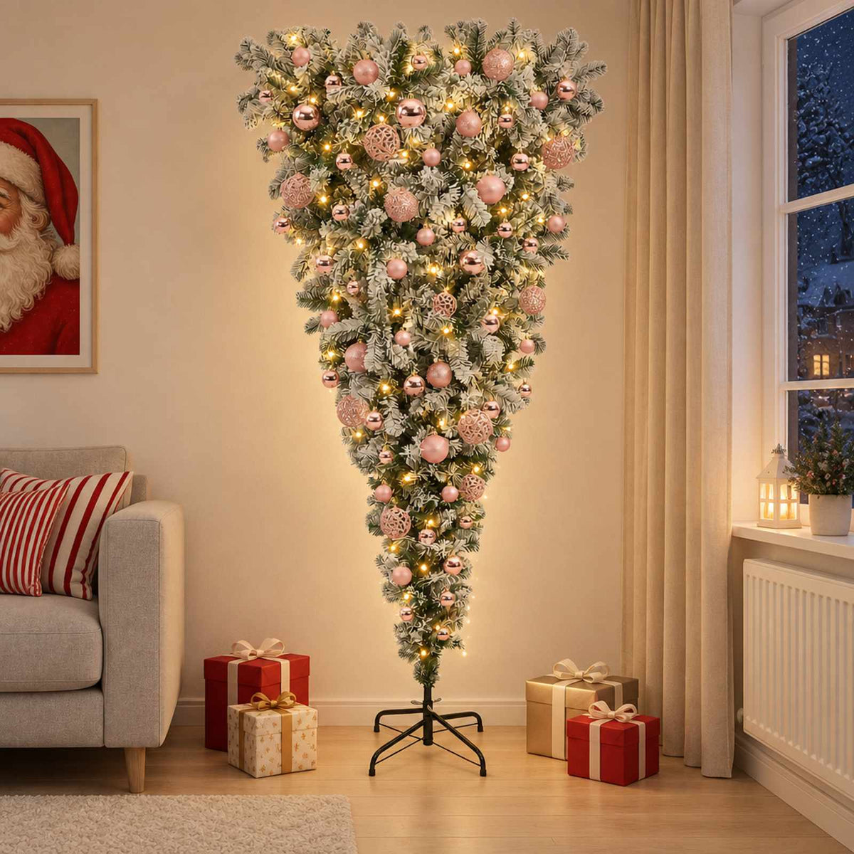 vidaXL Upside-down Artificial Hinged Christmas Tree 180 cm 300 LEDs