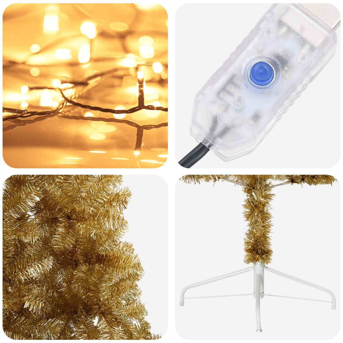 vidaXL Artificial Hinged Christmas Tree 180 cm 300 LEDs Warm White