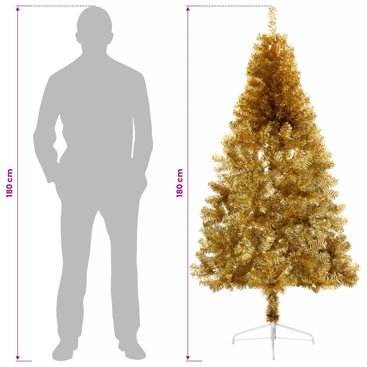 vidaXL Artificial Hinged Christmas Tree 180 cm 300 LEDs Warm White