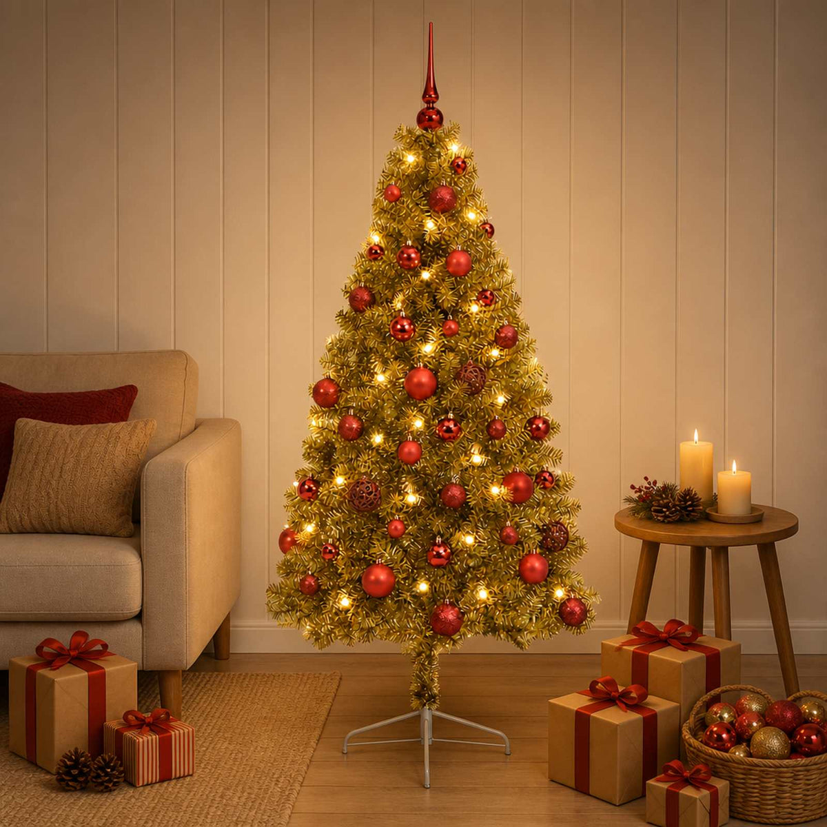 vidaXL Artificial Christmas Tree with Bauble 120 cm 150 LEDs