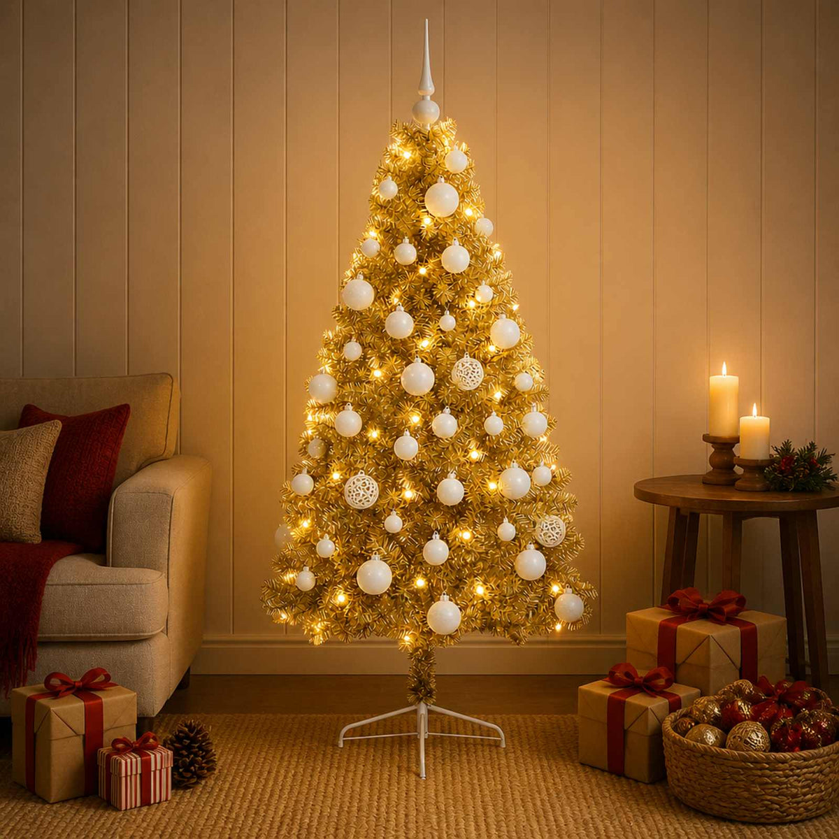 vidaXL Artificial Christmas Tree with Bauble 120 cm 150 LEDs