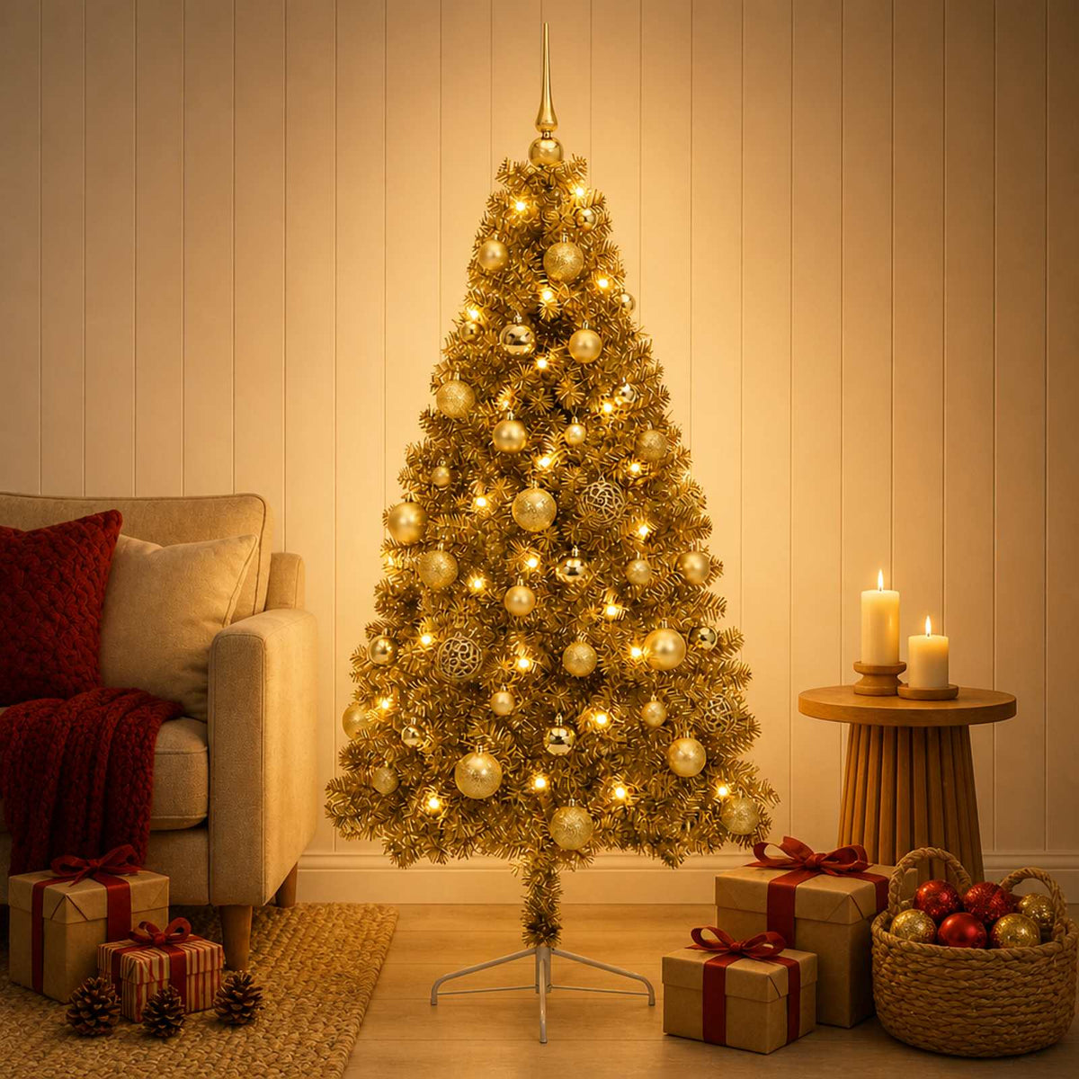 vidaXL Artificial Christmas Tree with Bauble 120 cm 150 LEDs