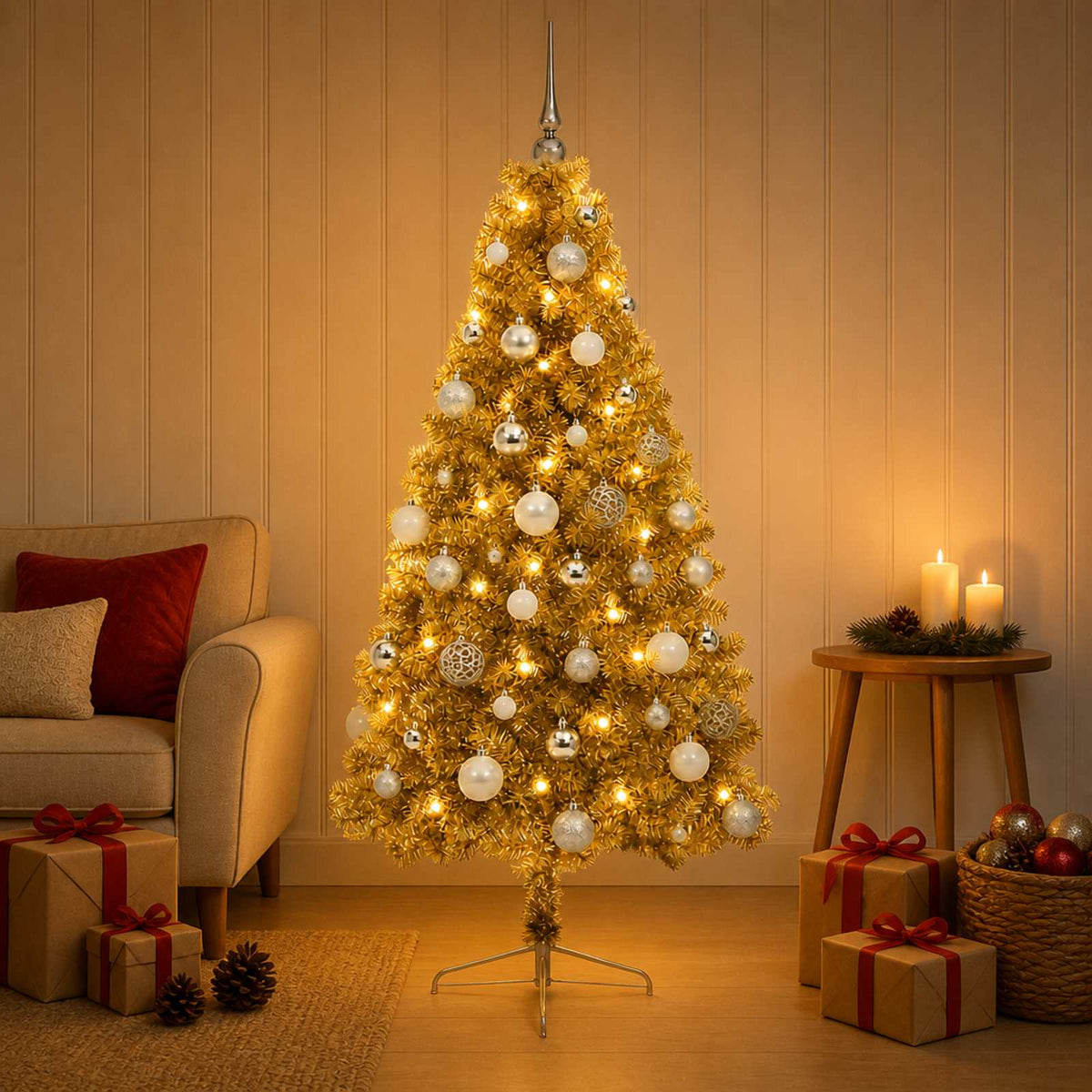 vidaXL Artificial Christmas Tree with Bauble 120 cm 150 LEDs