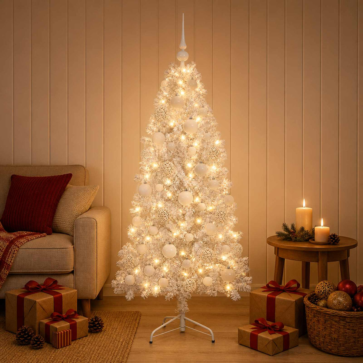 vidaXL Artificial Christmas Tree with Bauble 120 cm 150 LEDs
