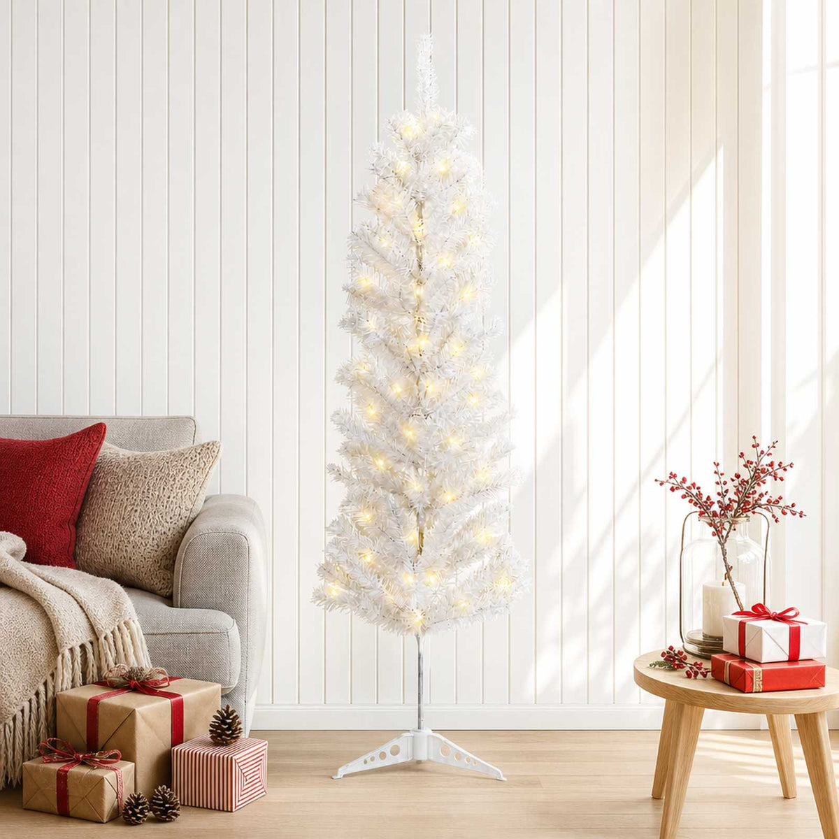 vidaXL Artificial Slim Christmas Tree 120 cm 150 LEDs Warm White