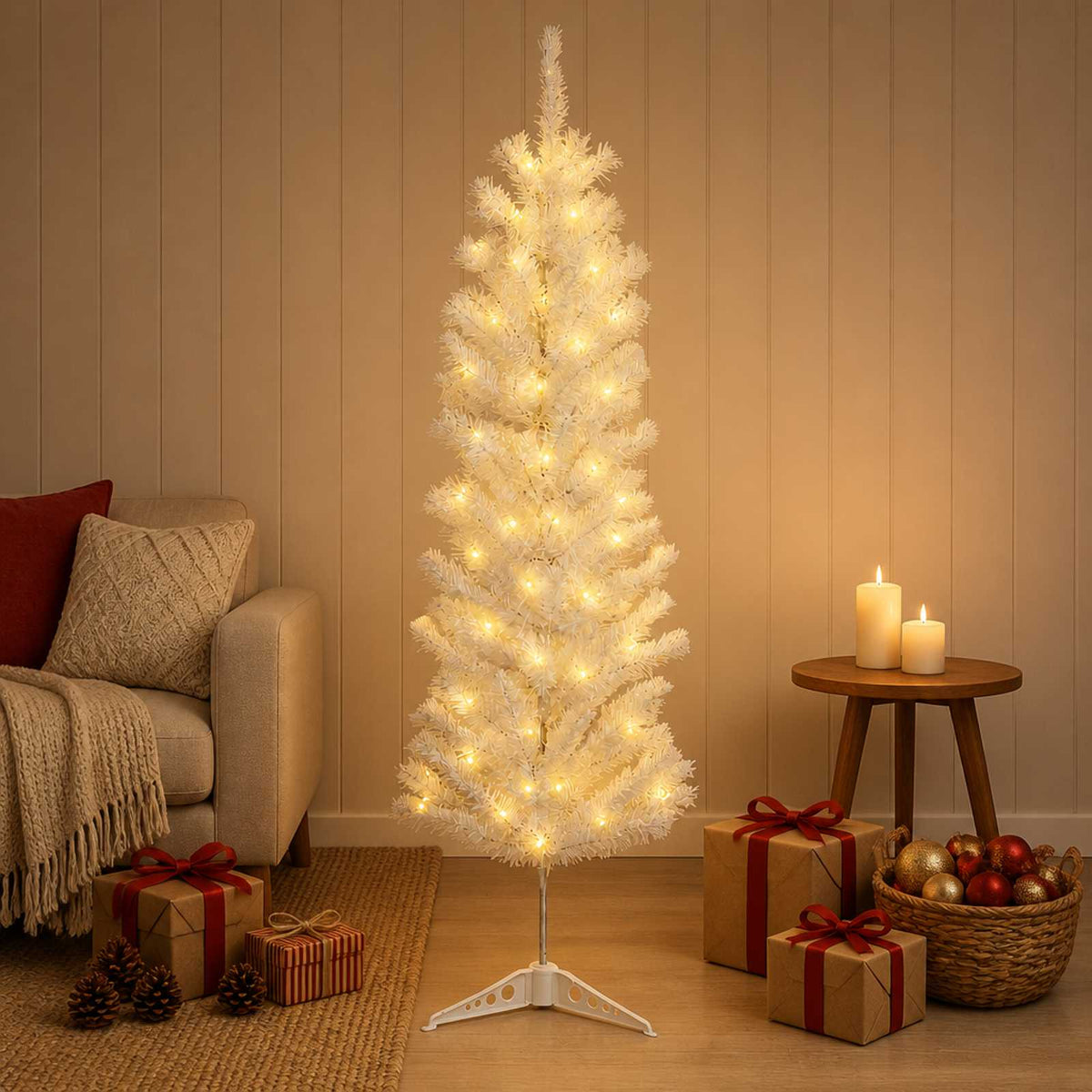 vidaXL Artificial Slim Christmas Tree 150 cm 150 LEDs Warm White