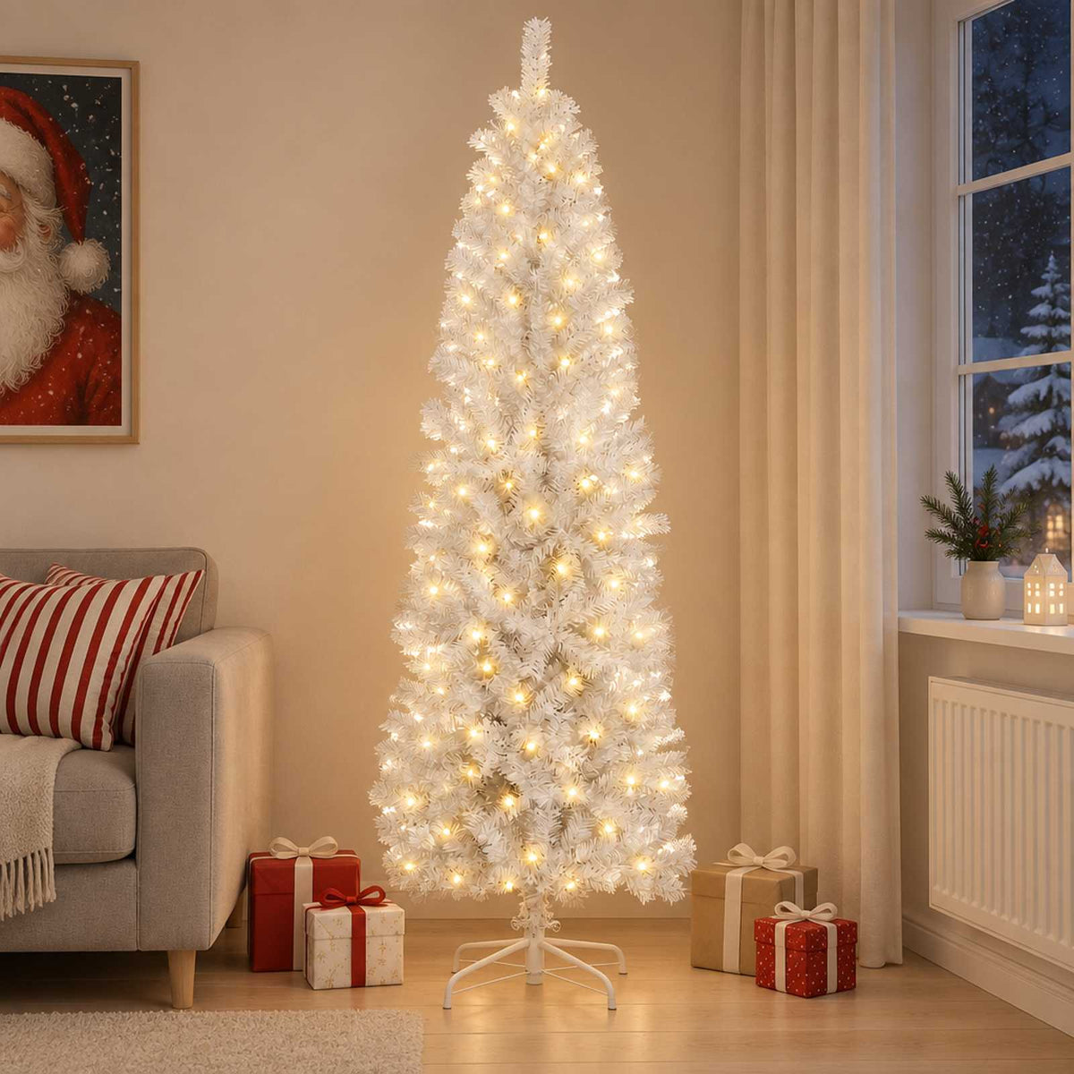 vidaXL Artificial Slim Christmas Tree 240 cm 300 LEDs Warm White