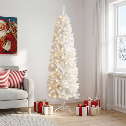 vidaXL Artificial Slim Christmas Tree 210 cm 300 LEDs Warm White