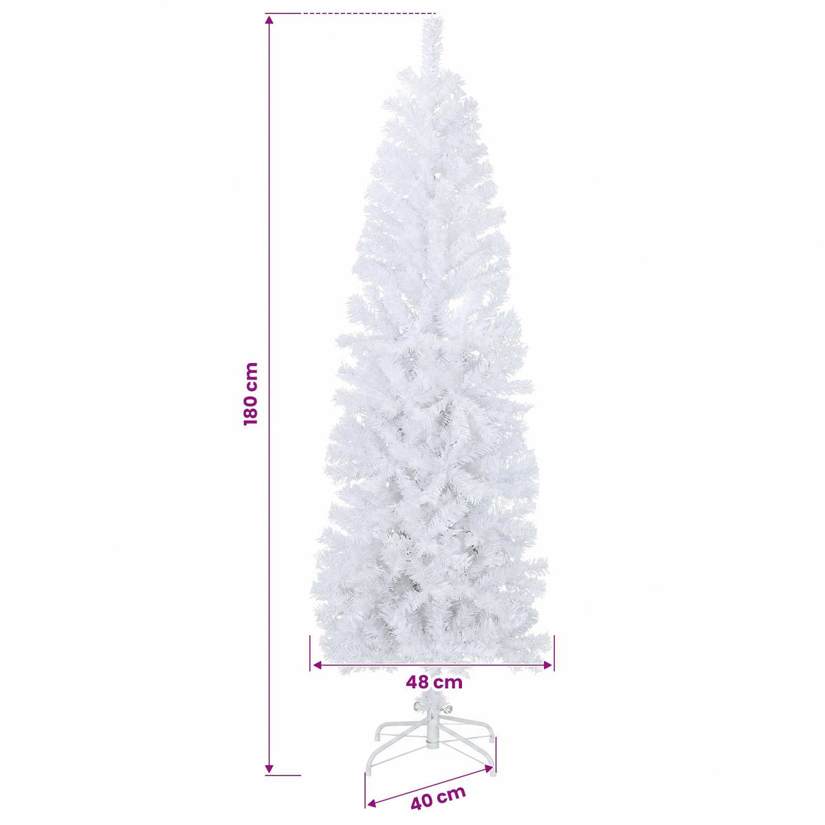 vidaXL Artificial Slim Christmas Tree 180 cm 300 LEDs Warm White
