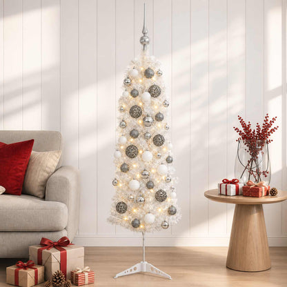 vidaXL Artificial Slim Christmas Tree with Bauble 150 cm 150 LEDs
