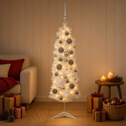 vidaXL Artificial Slim Christmas Tree with Bauble 150 cm 150 LEDs