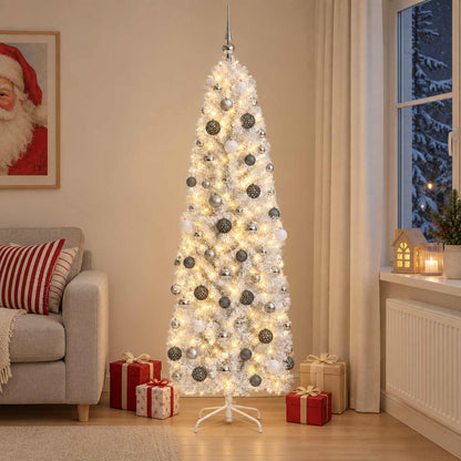 vidaXL Artificial Slim Christmas Tree with Bauble 180 cm 300 LEDs