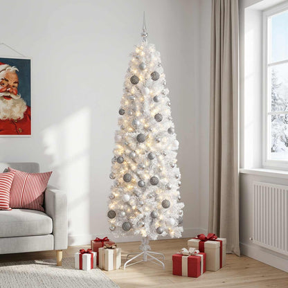 vidaXL Artificial Slim Christmas Tree with Bauble 180 cm 300 LEDs