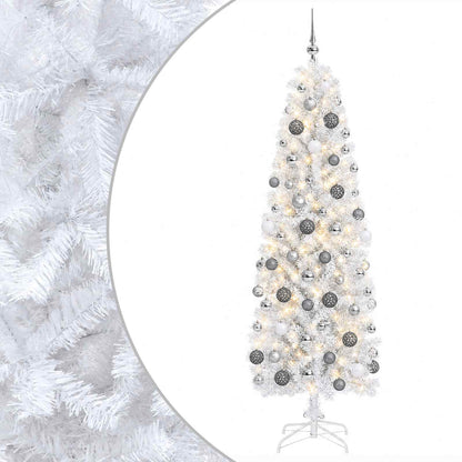 vidaXL Artificial Slim Christmas Tree with Bauble 210 cm 300 LEDs