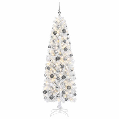 vidaXL Artificial Slim Christmas Tree with Bauble 210 cm 300 LEDs