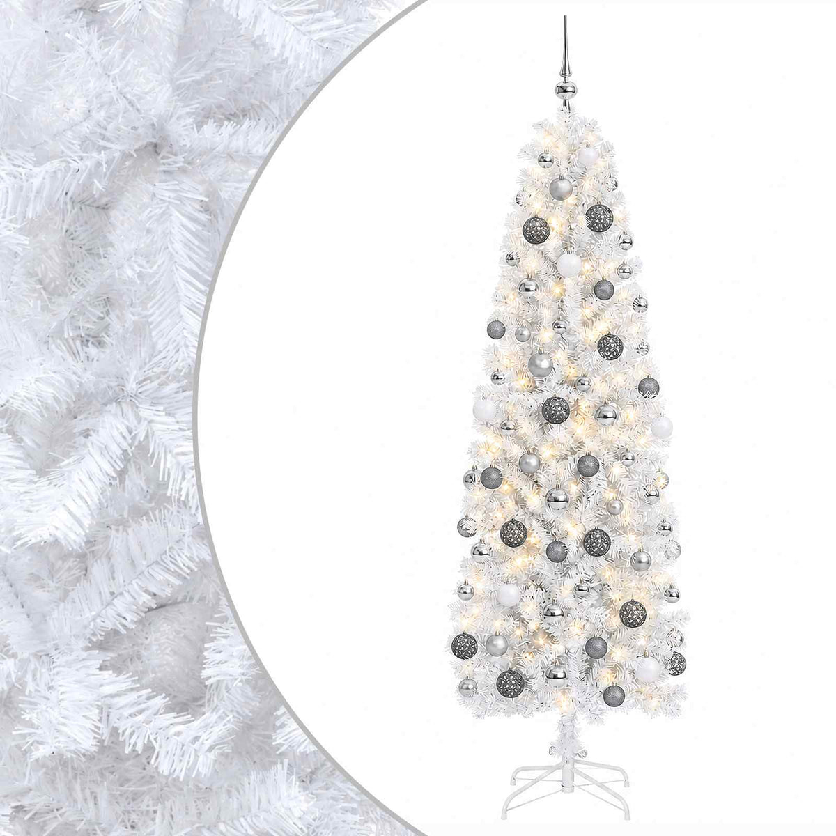 vidaXL Artificial Slim Christmas Tree with Bauble 240 cm 300 LEDs