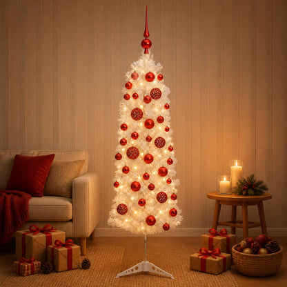 vidaXL Artificial Slim Christmas Tree with Bauble 150 cm 150 LEDs