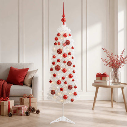vidaXL Artificial Slim Christmas Tree with Bauble 120 cm 150 LEDs