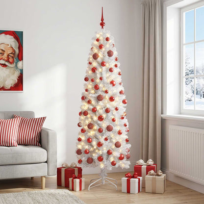vidaXL Artificial Slim Christmas Tree with Bauble 240 cm 300 LEDs