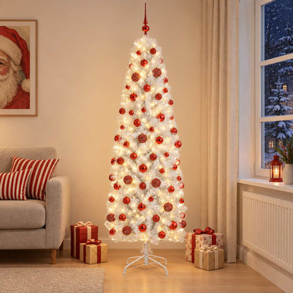 vidaXL Artificial Slim Christmas Tree with Bauble 210 cm 300 LEDs