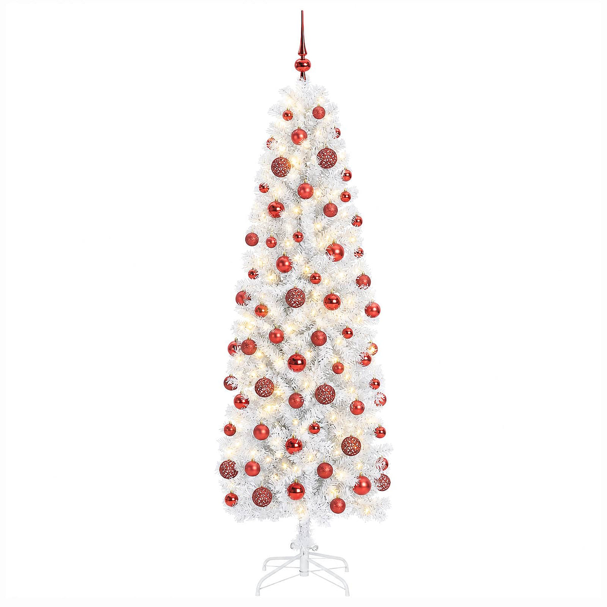 vidaXL Artificial Slim Christmas Tree with Bauble 210 cm 300 LEDs