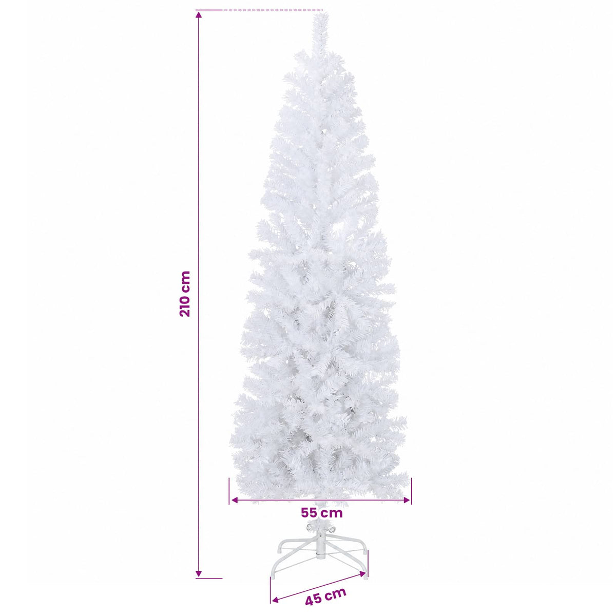 vidaXL Artificial Slim Christmas Tree with Bauble 210 cm 300 LEDs