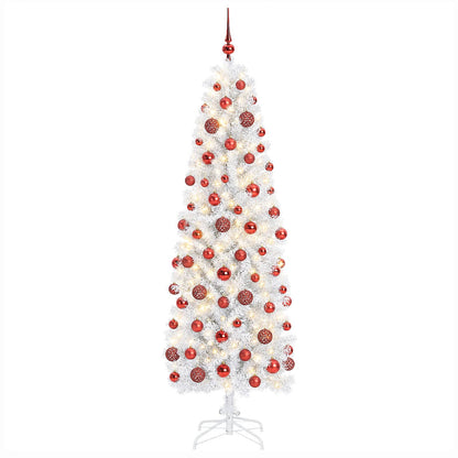 vidaXL Artificial Slim Christmas Tree with Bauble 240 cm 300 LEDs