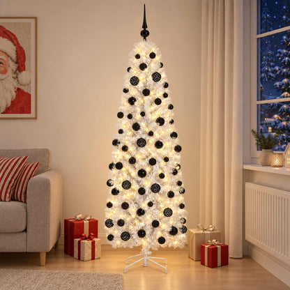 vidaXL Artificial Slim Christmas Tree with Bauble 240 cm 300 LEDs