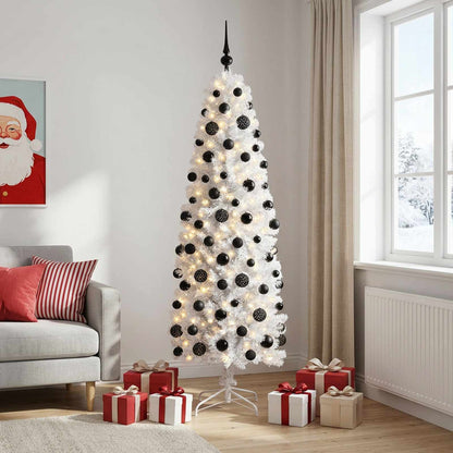 vidaXL Artificial Slim Christmas Tree with Bauble 240 cm 300 LEDs